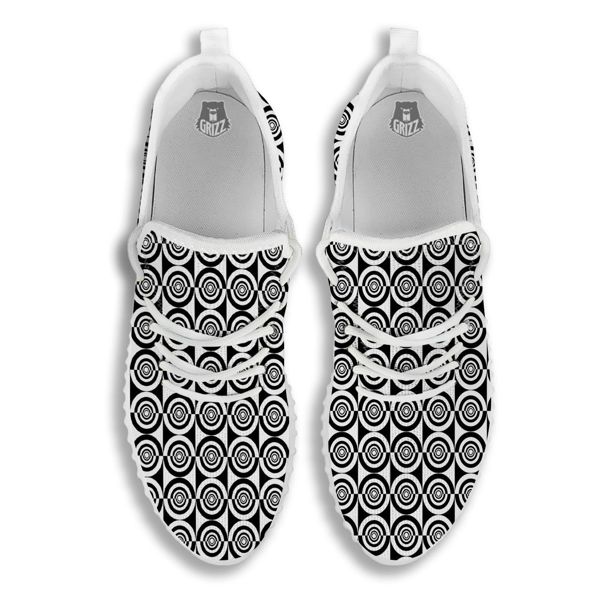White And Black Target Board Print Pattern White Walking Shoes-grizzshop