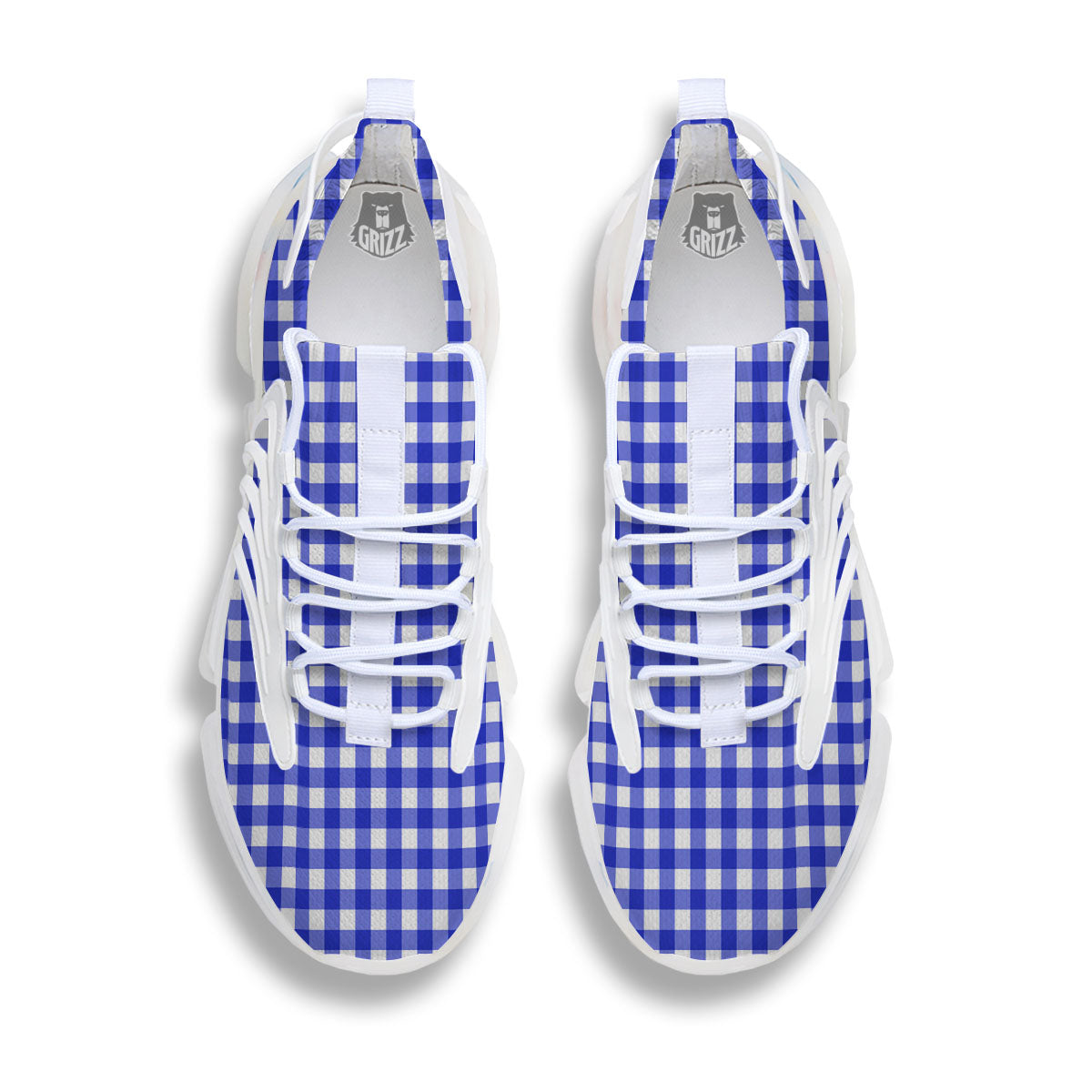 White And Blue Check Print Pattern White Gym Shoes-grizzshop