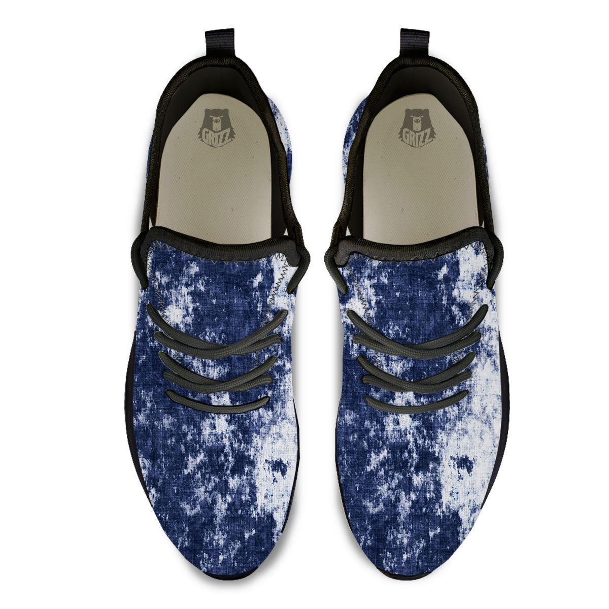 White And Blue Tie Dye Acid Wash Print Black Athletic Shoes-grizzshop