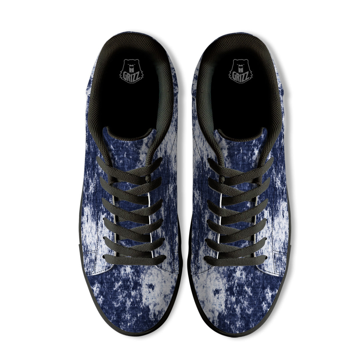 White And Blue Tie Dye Acid Wash Print Black Low Top Sneakers-grizzshop