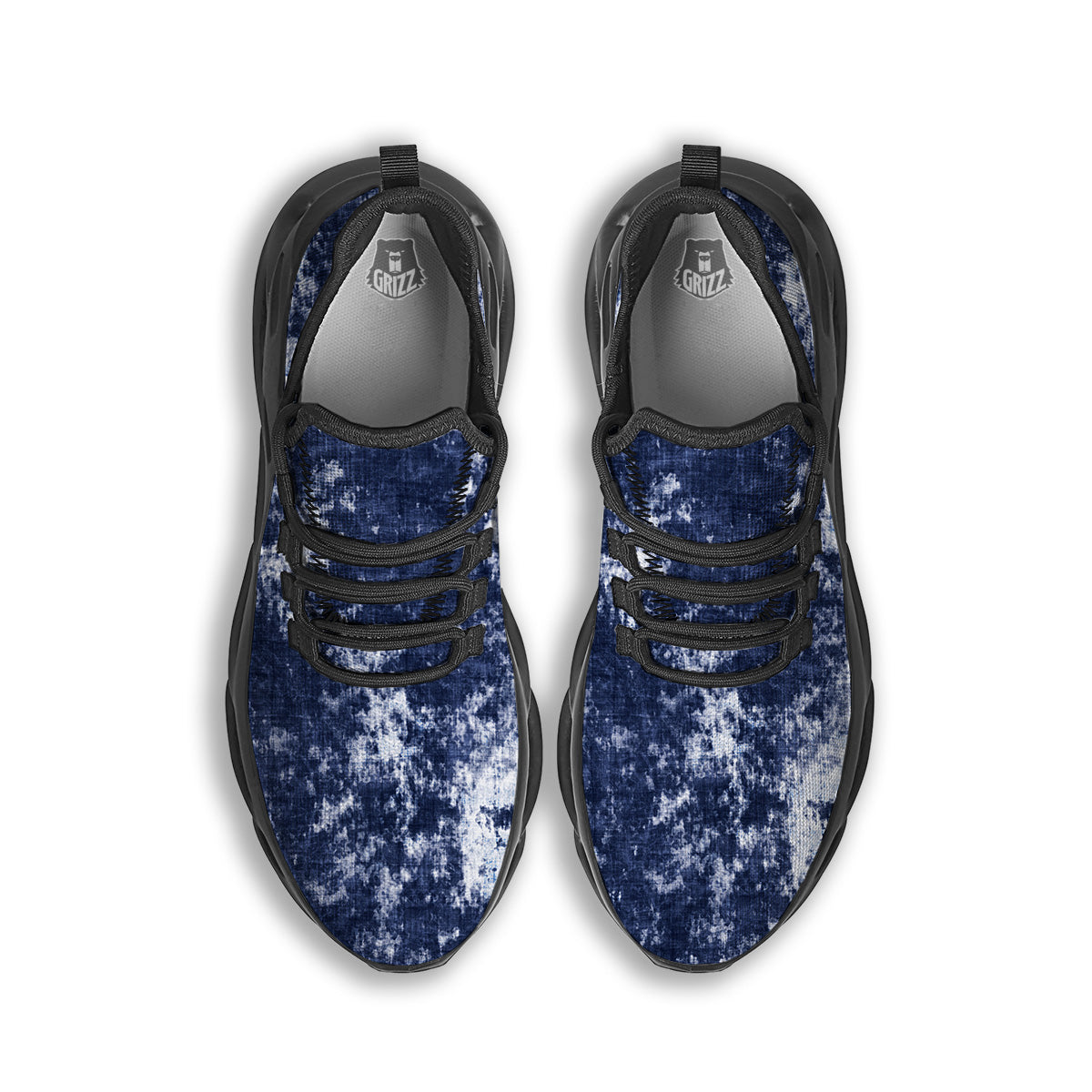 White And Blue Tie Dye Acid Wash Print Black Running Shoes-grizzshop