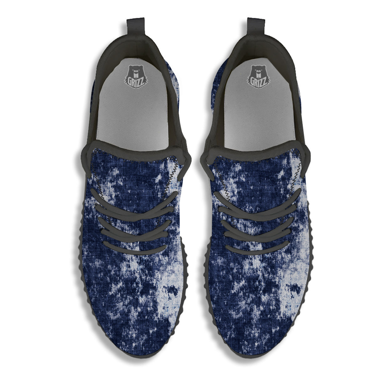White And Blue Tie Dye Acid Wash Print Black Walking Shoes-grizzshop