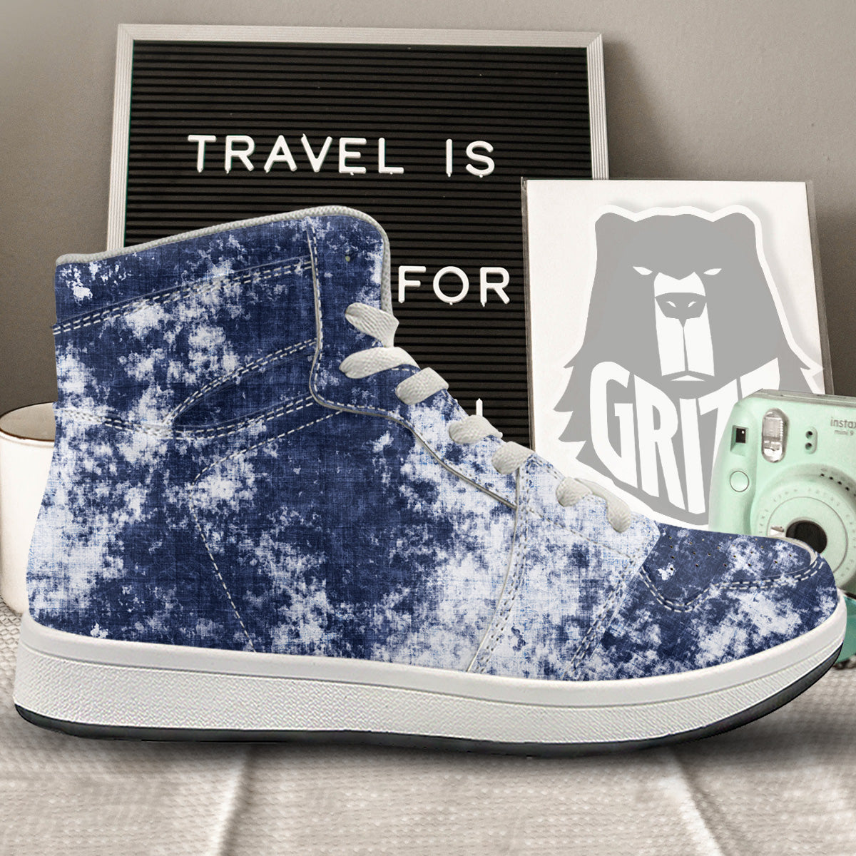 White And Blue Tie Dye Acid Wash Print High Top Sneakers-grizzshop