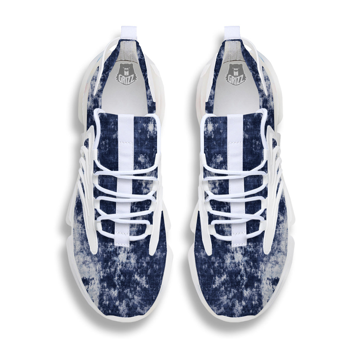 White And Blue Tie Dye Acid Wash Print White Gym Shoes-grizzshop