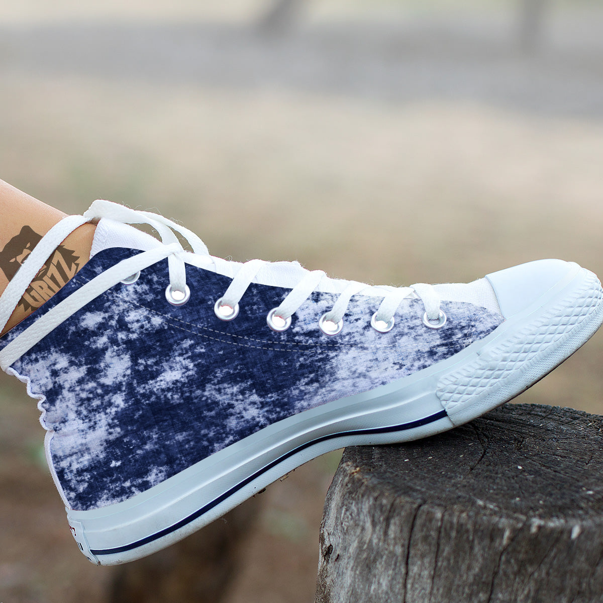 White And Blue Tie Dye Acid Wash Print White High Top Shoes-grizzshop