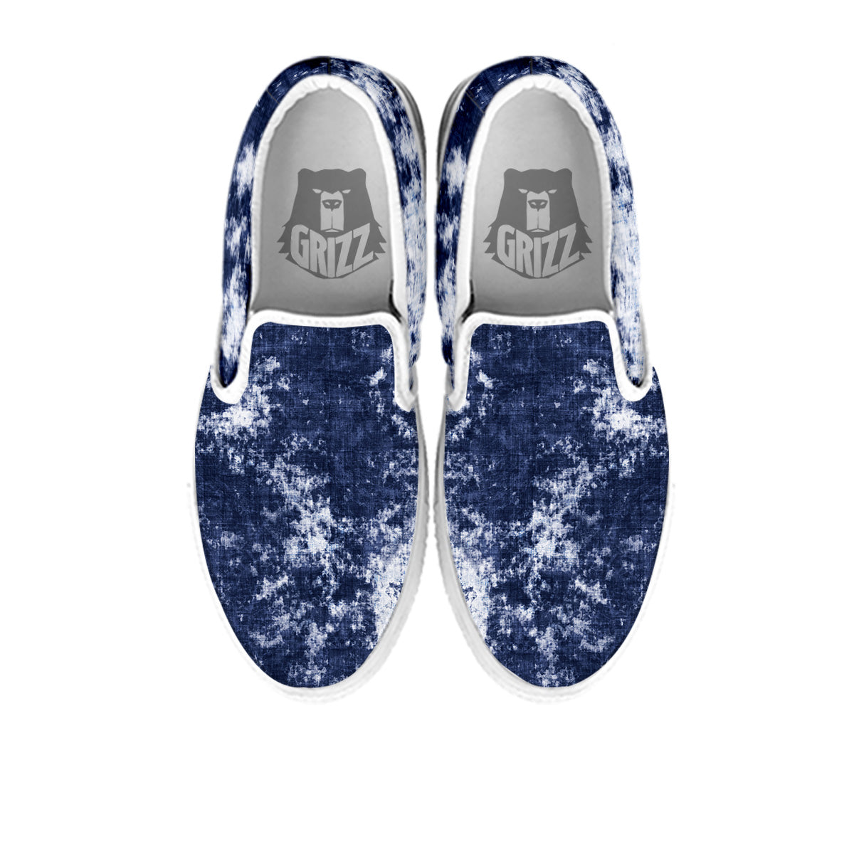 White And Blue Tie Dye Acid Wash Print White Slip On Shoes-grizzshop