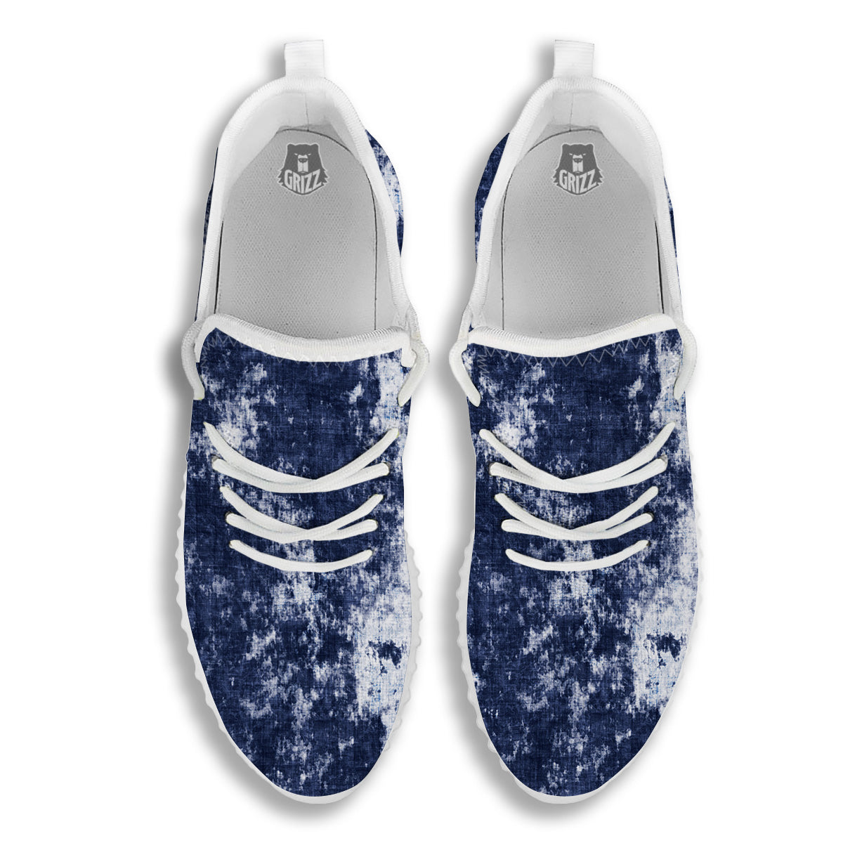 White And Blue Tie Dye Acid Wash Print White Walking Shoes-grizzshop