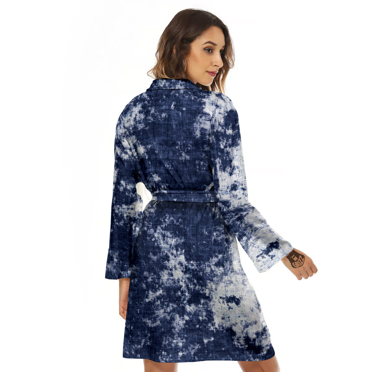 White And Blue Tie Dye Acid Wash Print Women's Robe-grizzshop