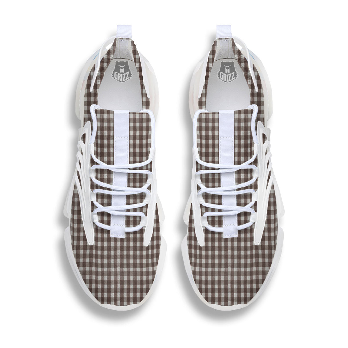 White And Brown Doodle Check Print Pattern White Gym Shoes-grizzshop