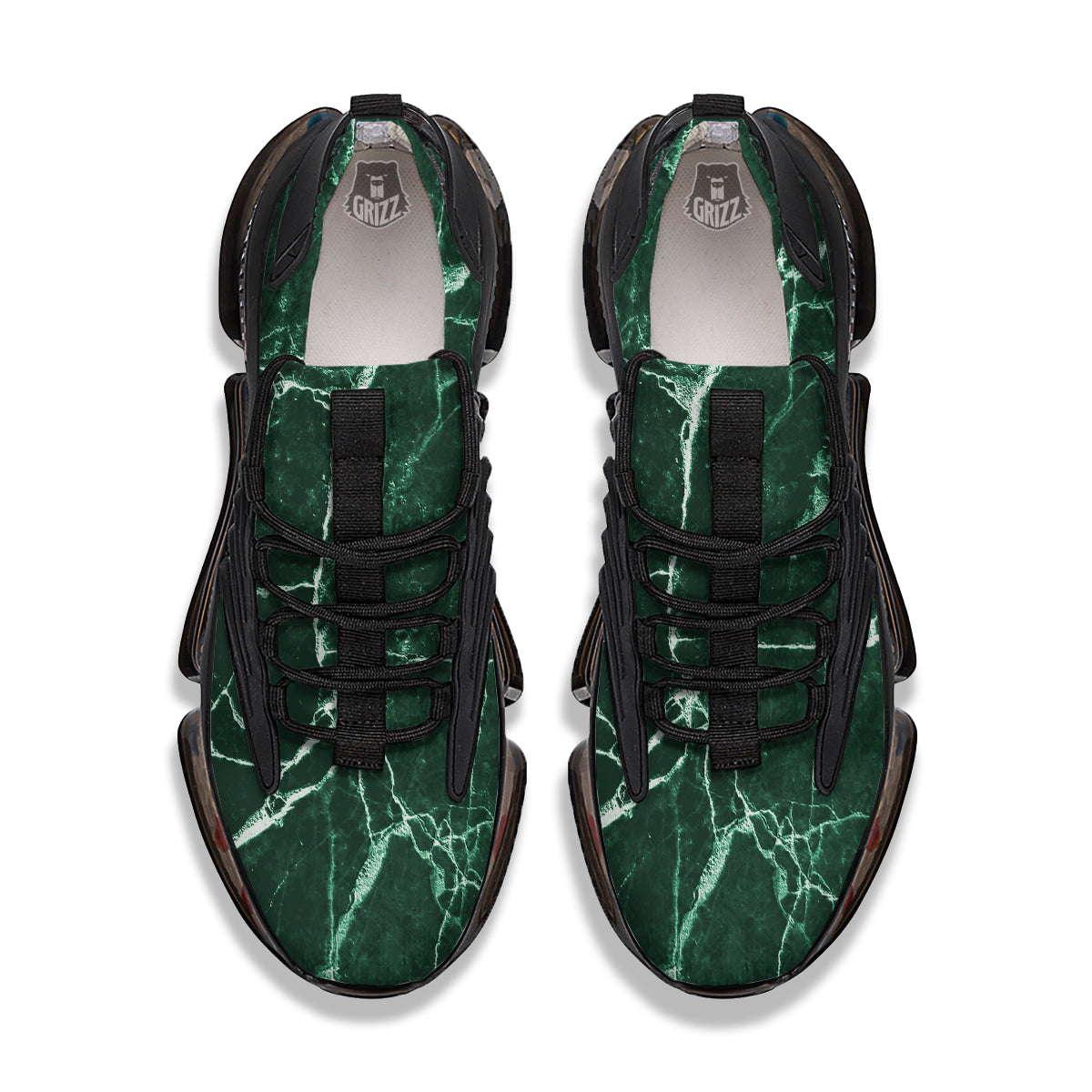 White And Dark Green Marble Texture Print Black Gym Shoes-grizzshop
