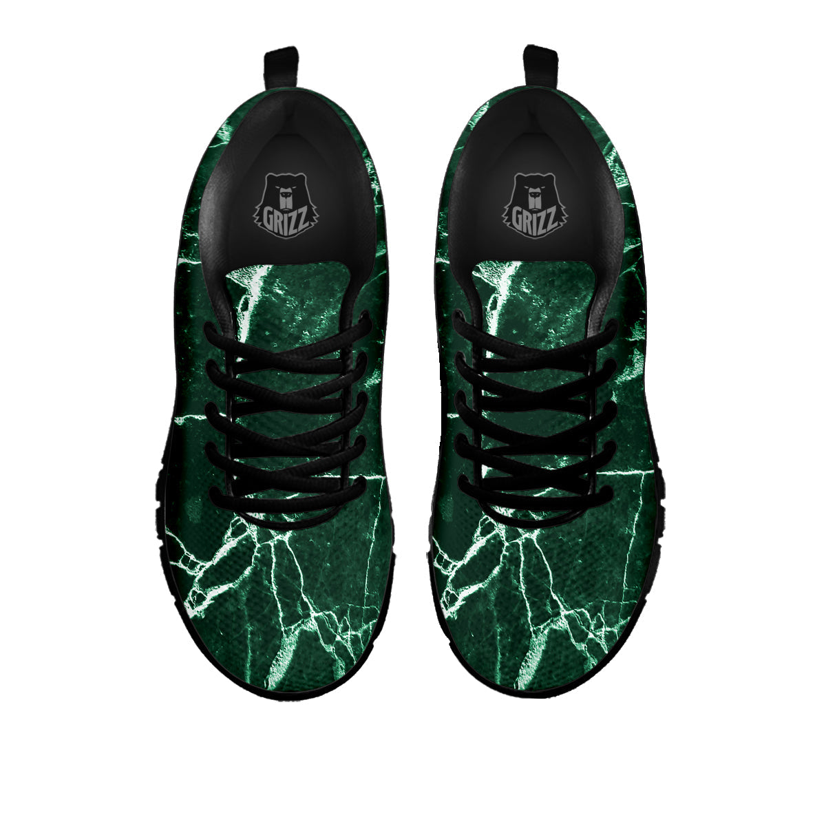White And Dark Green Marble Texture Print Black Sneaker-grizzshop