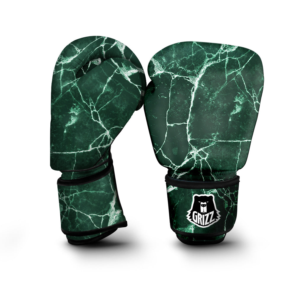 White And Dark Green Marble Texture Print Boxing Gloves-grizzshop