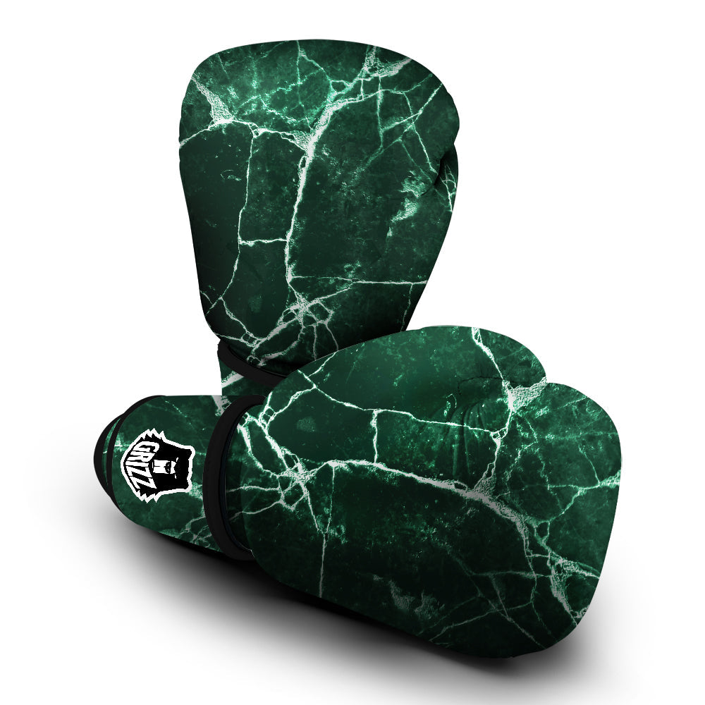 White And Dark Green Marble Texture Print Boxing Gloves-grizzshop