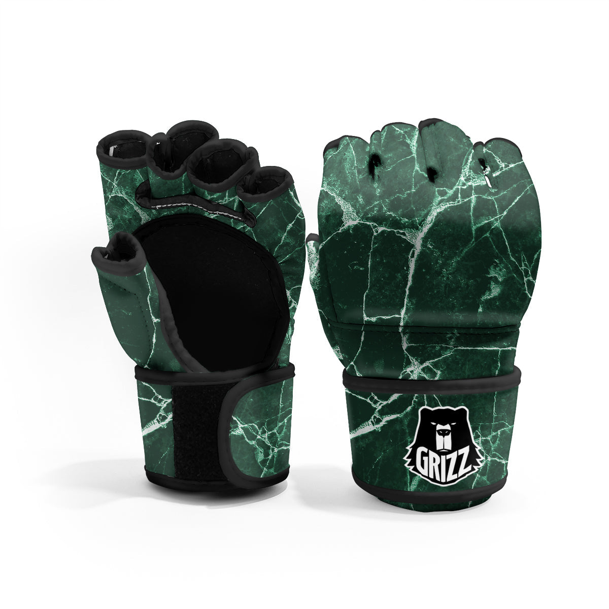 White And Dark Green Marble Texture Print MMA Gloves-grizzshop