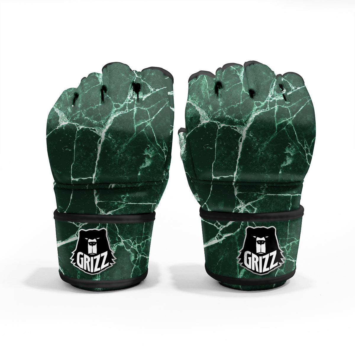 White And Dark Green Marble Texture Print MMA Gloves-grizzshop