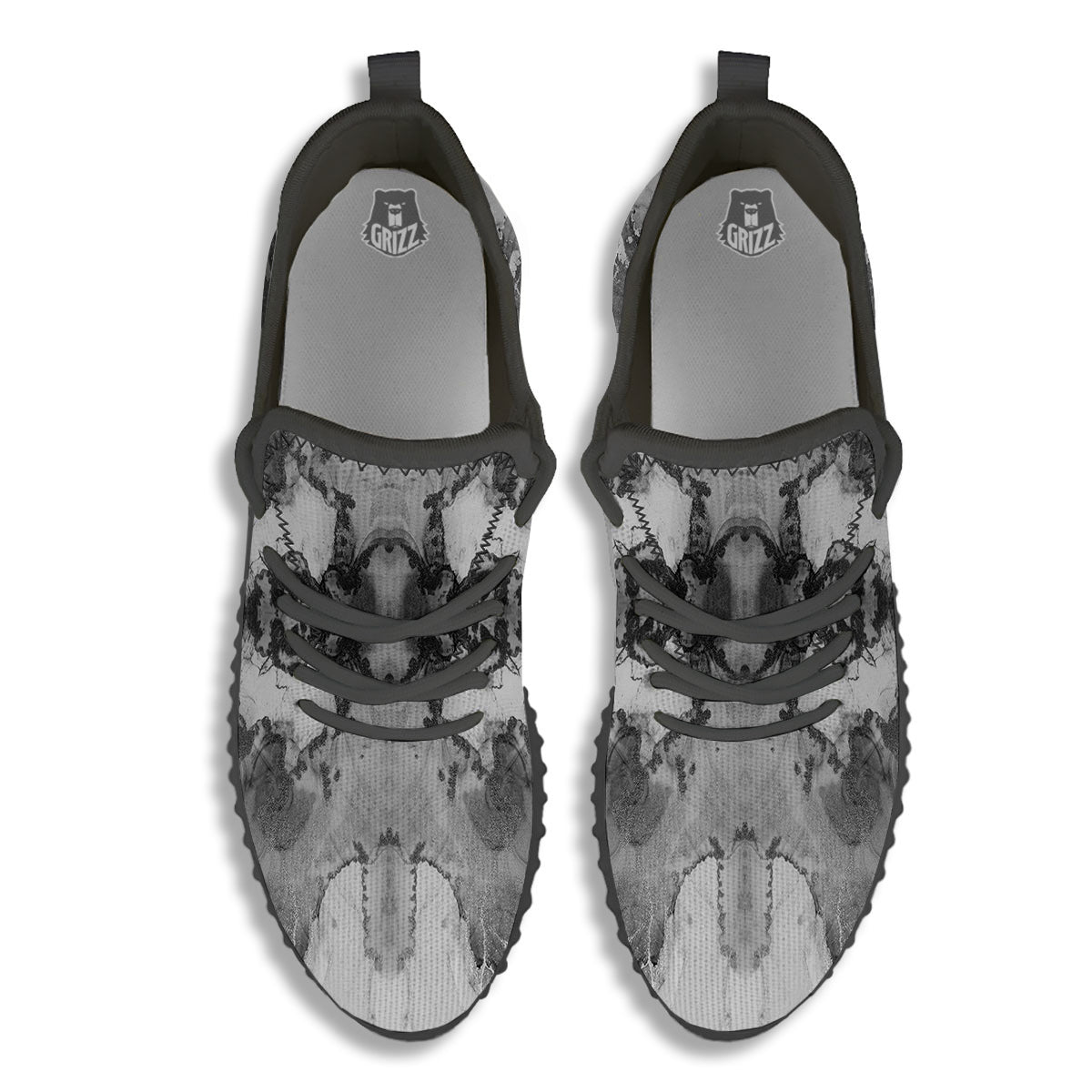 White And Dark Grey Marble Print Pattern Black Walking Shoes-grizzshop