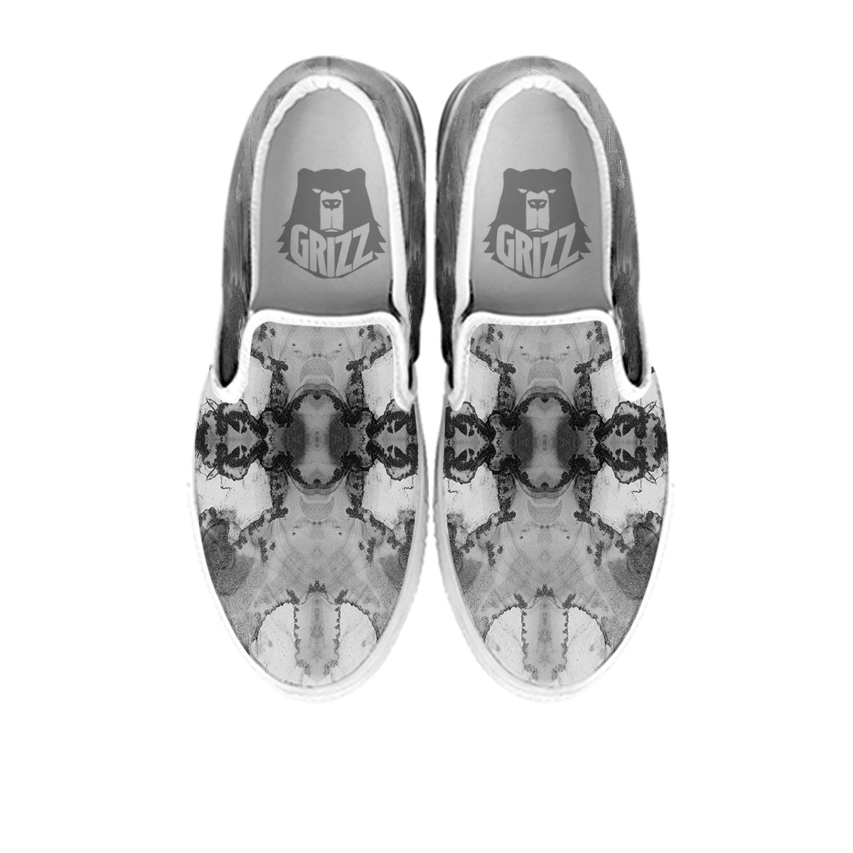 White And Dark Grey Marble Print Pattern White Slip On Shoes-grizzshop