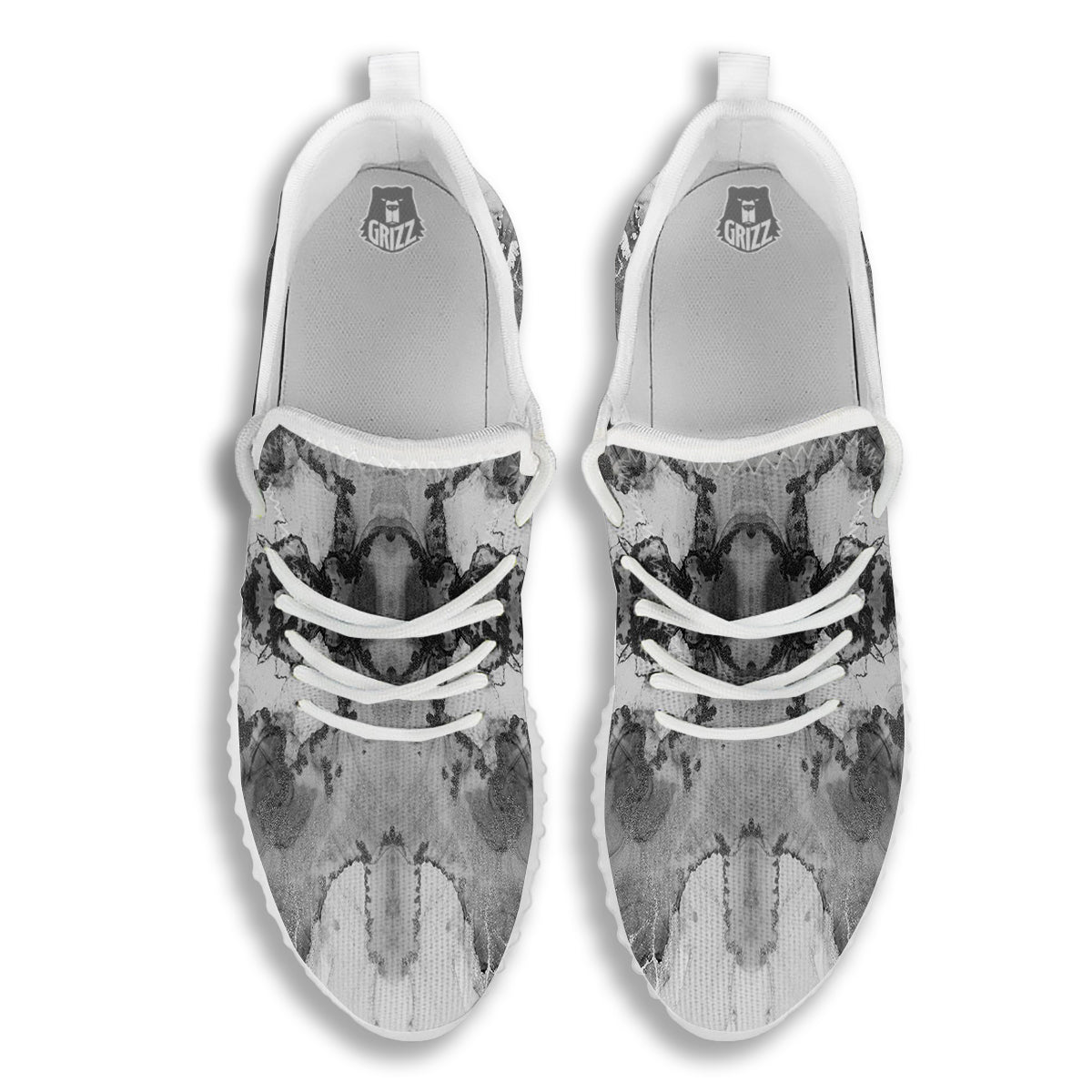 White And Dark Grey Marble Print Pattern White Walking Shoes-grizzshop