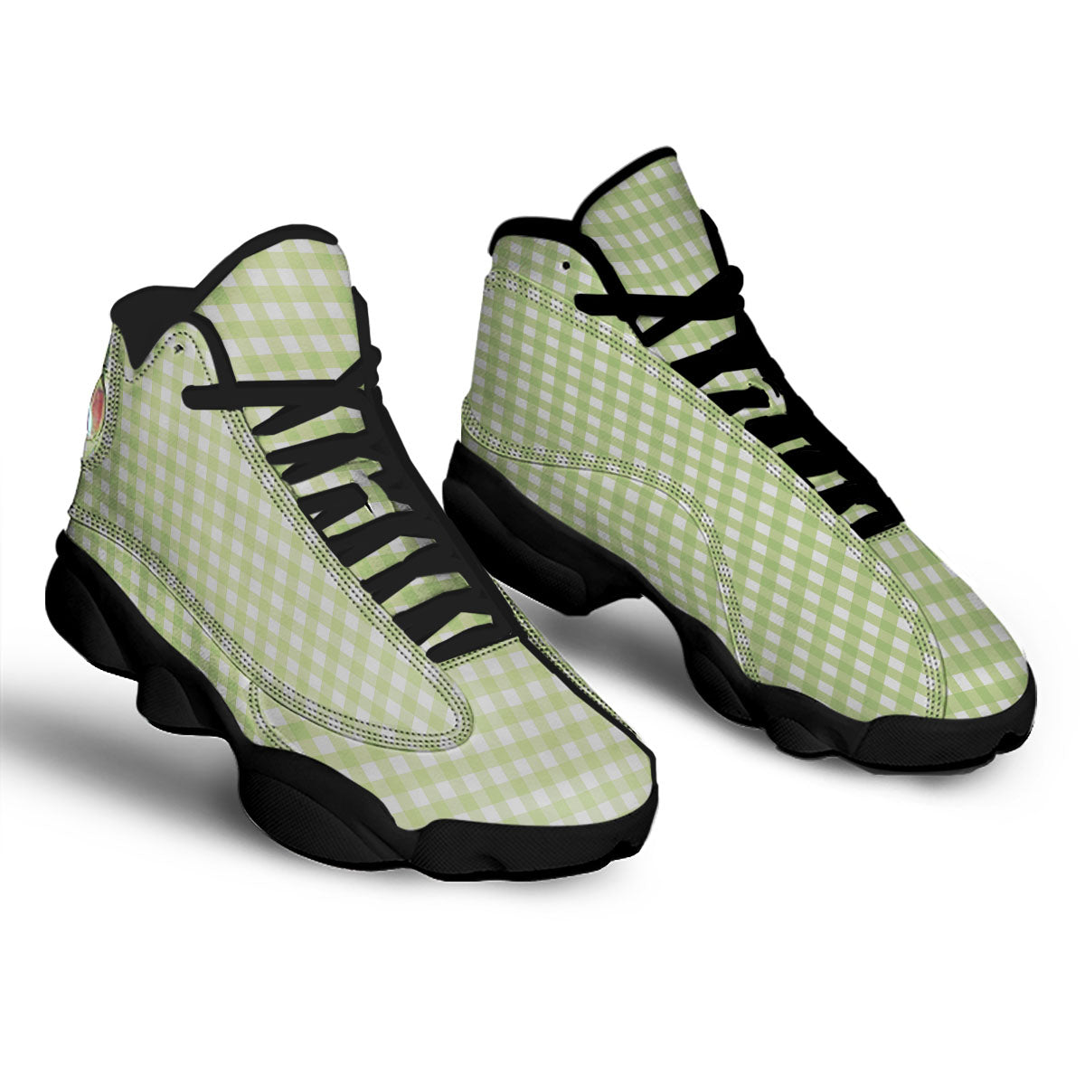 White And Green Check Print Pattern Black Basketball Shoes-grizzshop