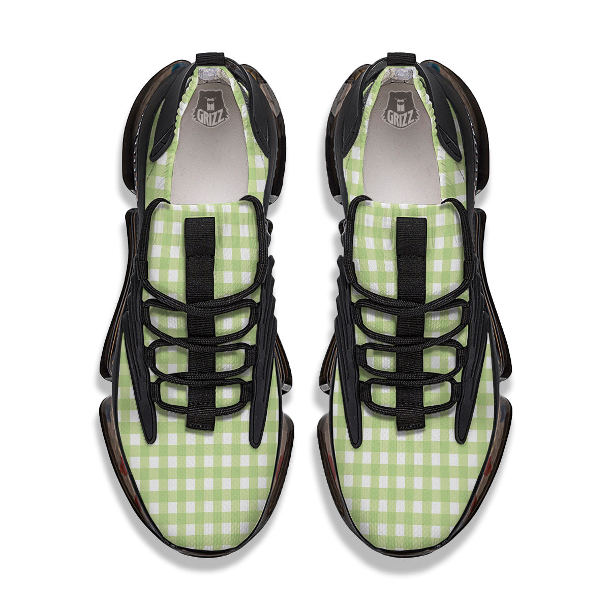 White And Green Check Print Pattern Black Gym Shoes-grizzshop