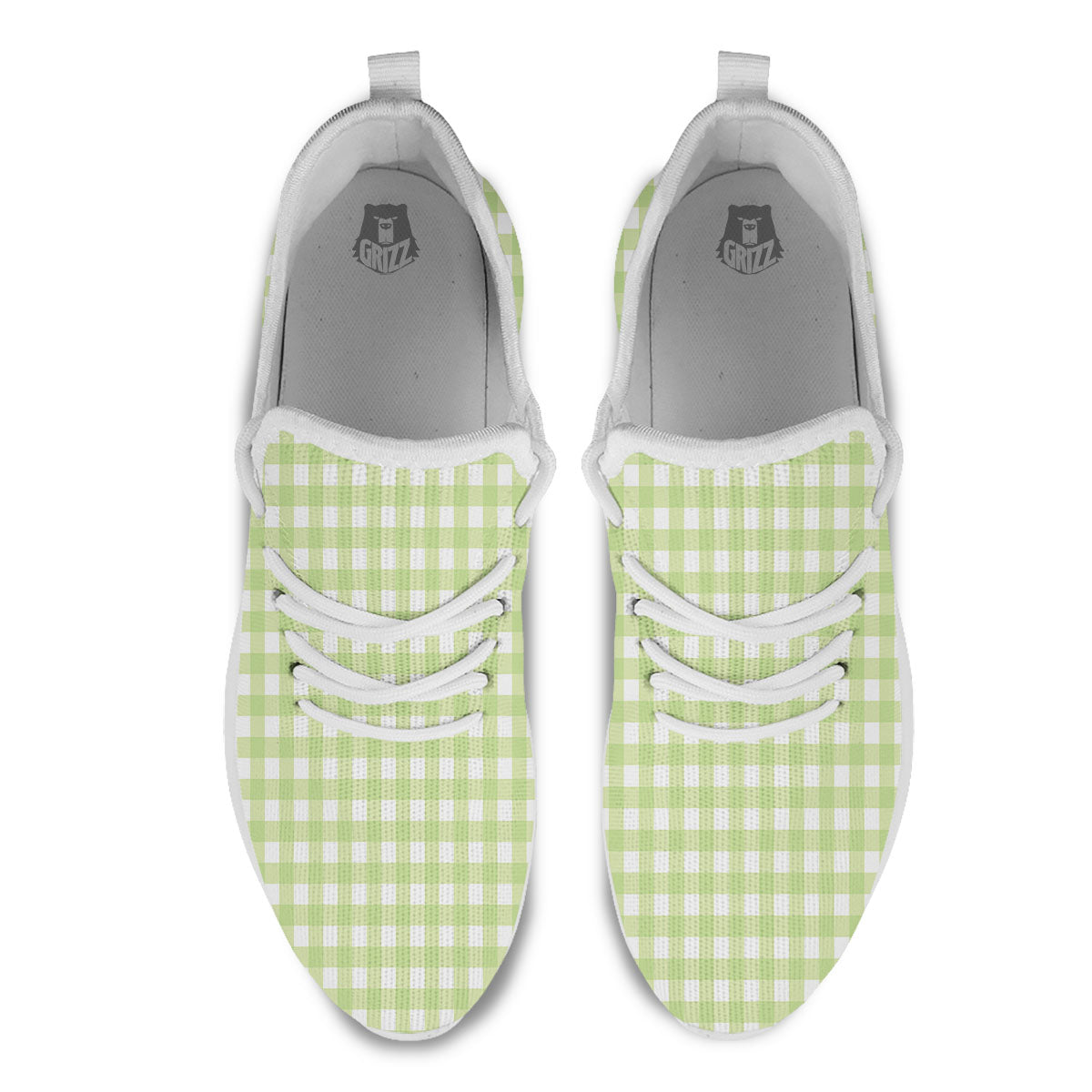 White And Green Check Print Pattern White Athletic Shoes-grizzshop