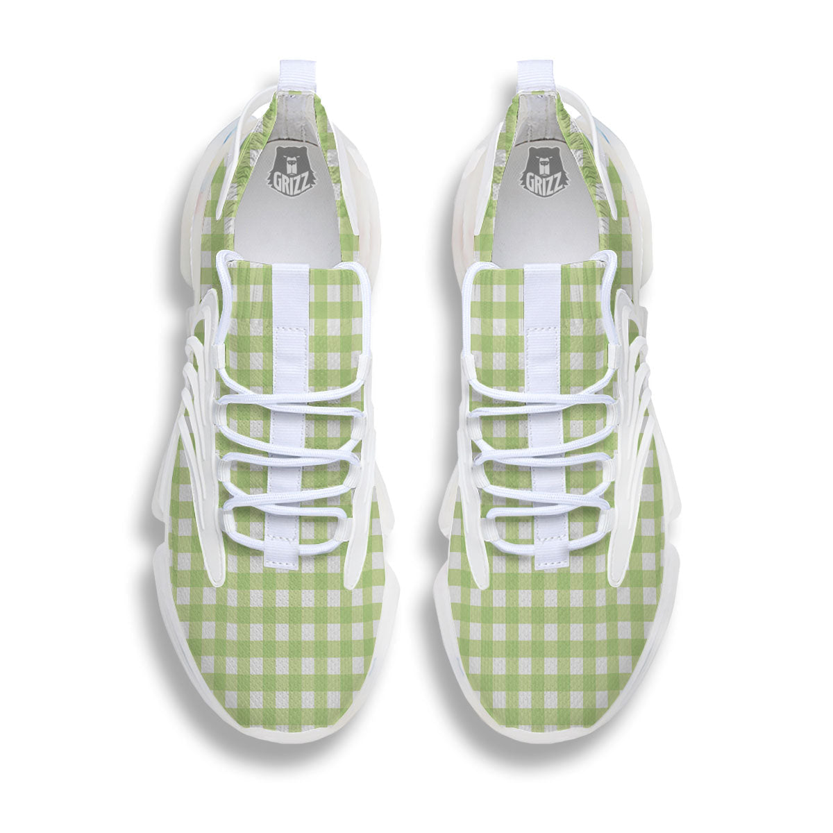 White And Green Check Print Pattern White Gym Shoes-grizzshop