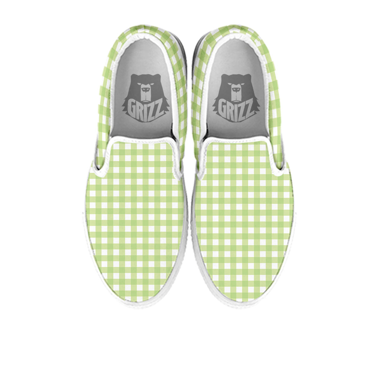 White And Green Check Print Pattern White Slip On Shoes-grizzshop