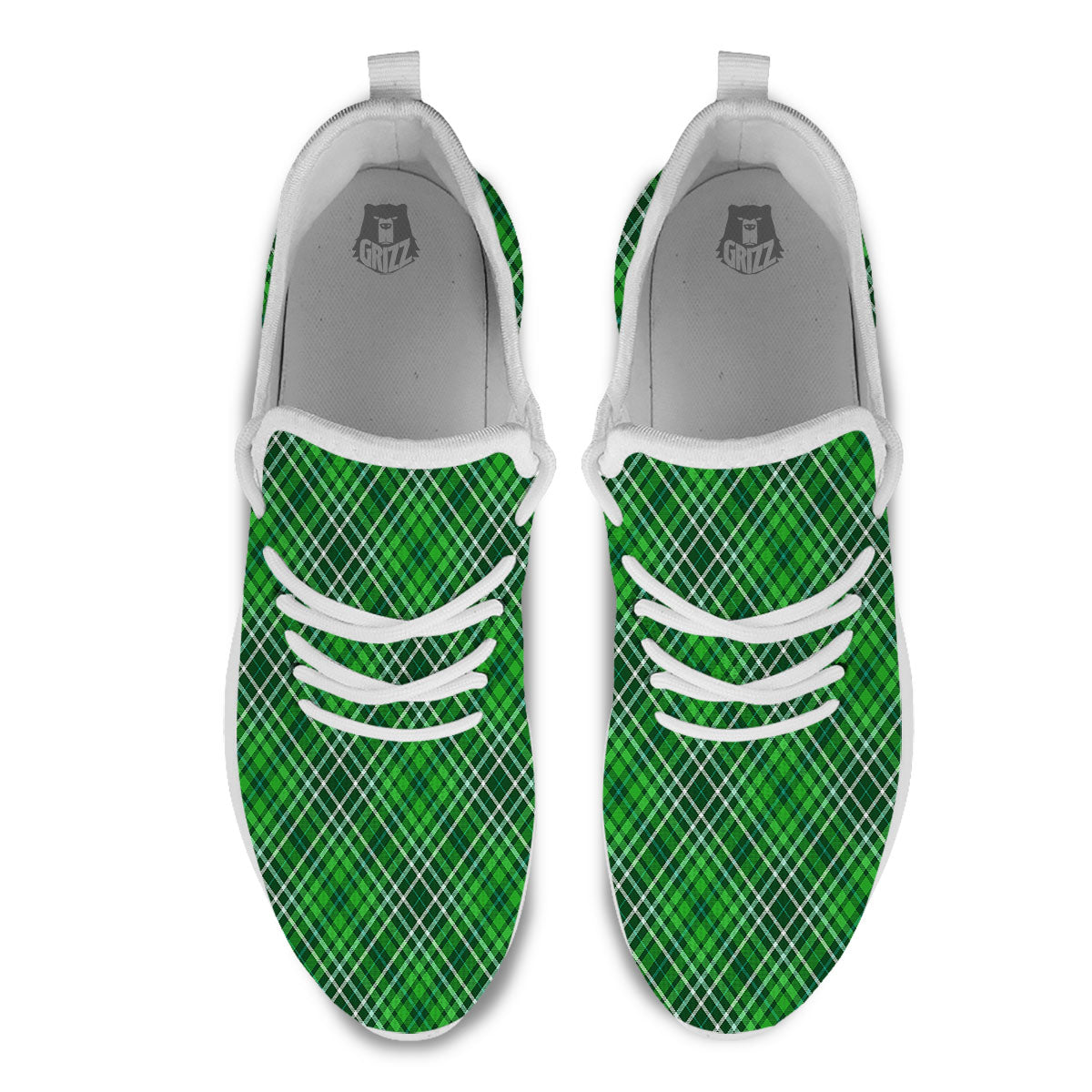 White And Green Plaid Print Pattern White Athletic Shoes-grizzshop