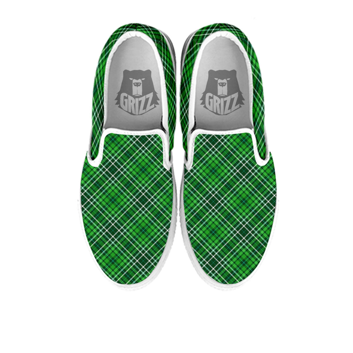 White And Green Plaid Print Pattern White Slip On Shoes-grizzshop
