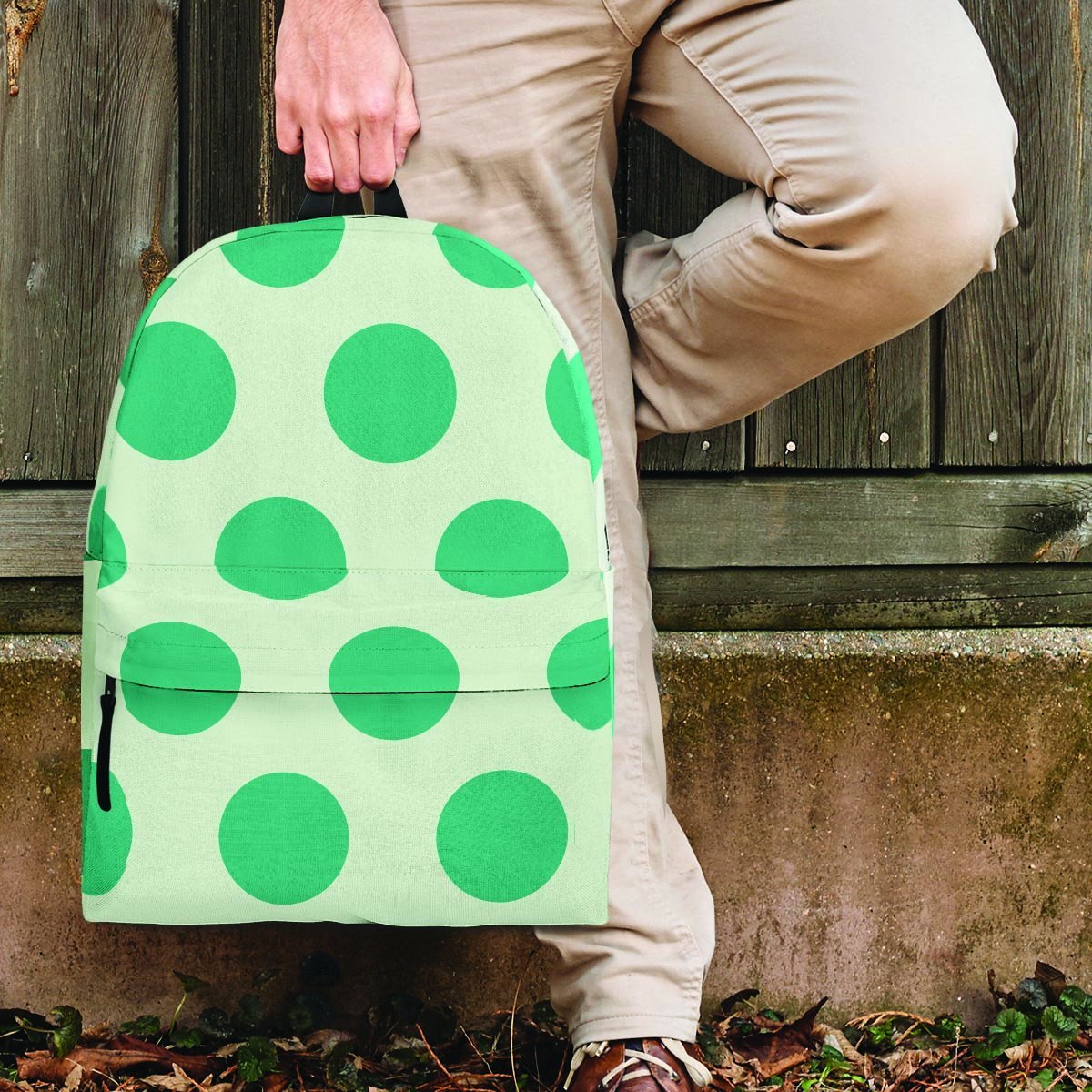 White And Green Polka Dot Backpack-grizzshop