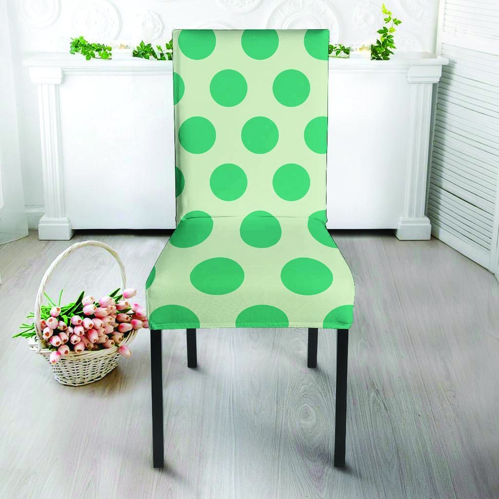 White And Green Polka Dot Chair Cover-grizzshop
