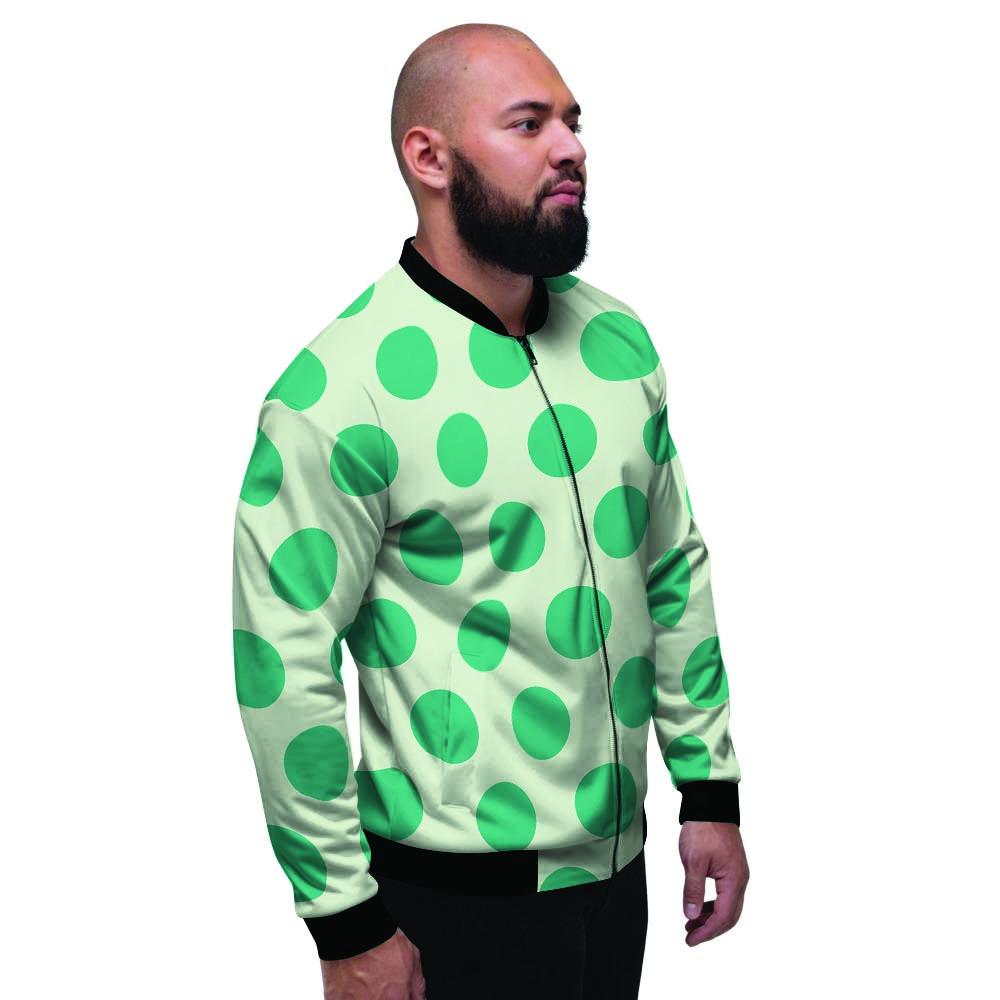 White And Green Polka Dot Men's Bomber Jacket-grizzshop