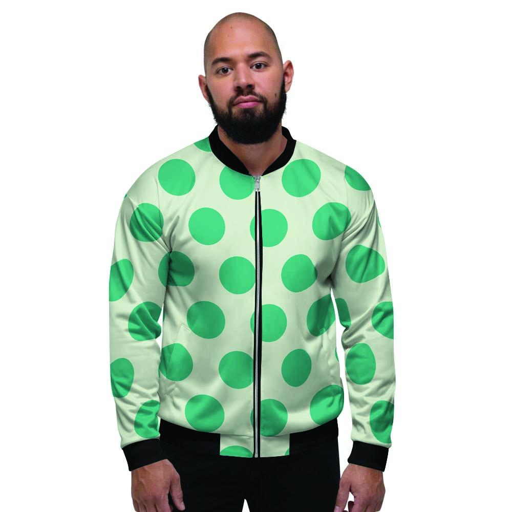 White And Green Polka Dot Men's Bomber Jacket-grizzshop