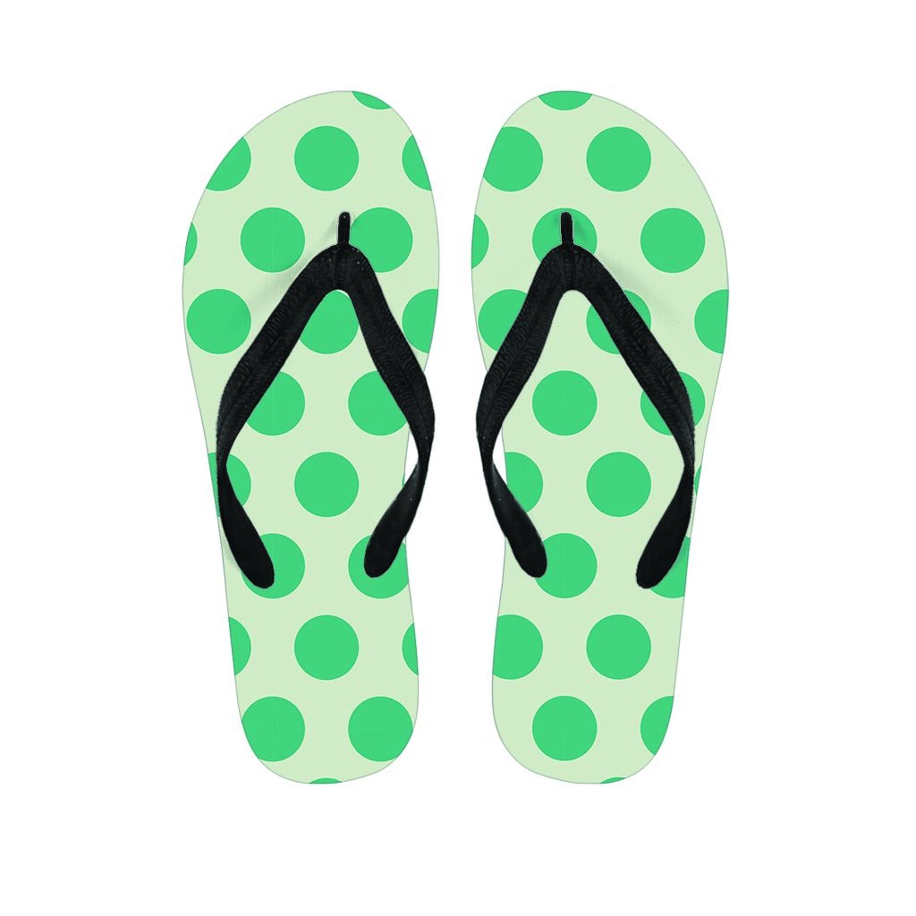White And Green Polka Dot Men's Flip Flops-grizzshop