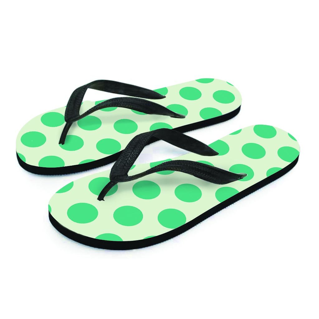 White And Green Polka Dot Men's Flip Flops-grizzshop