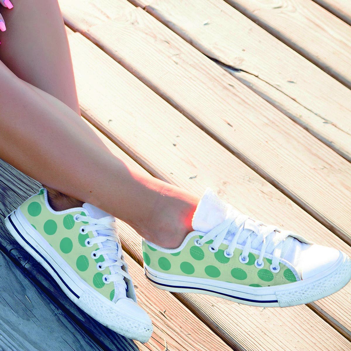 White And Green Polka Dot Men's Low Top Shoes-grizzshop