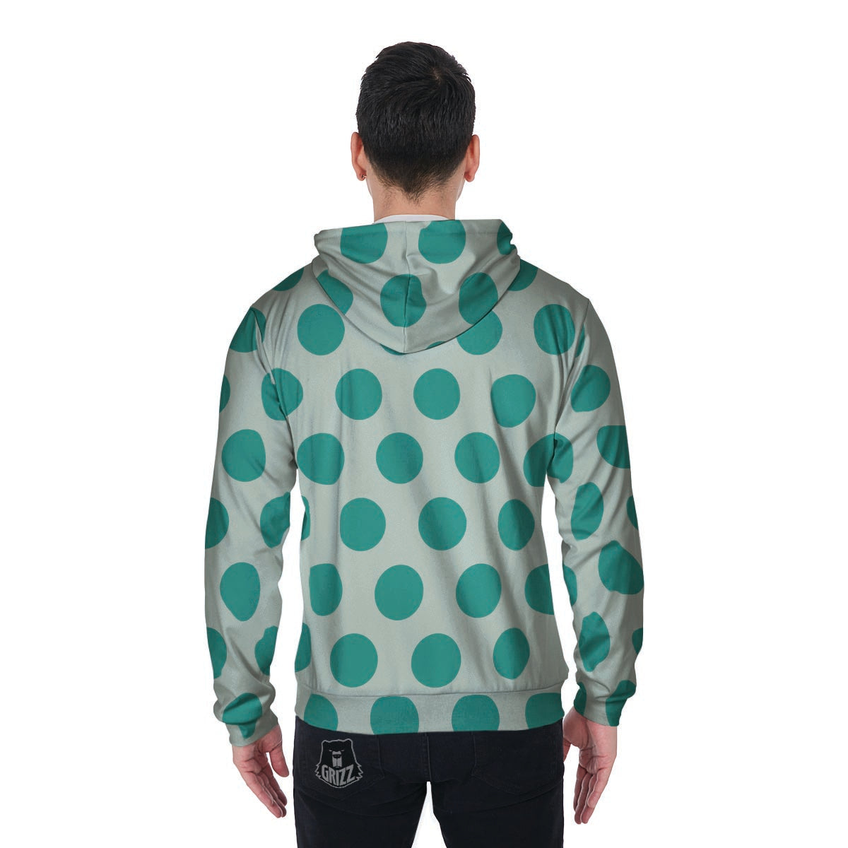 White And Green Polka Dot Men's Zip Up Hoodie-grizzshop