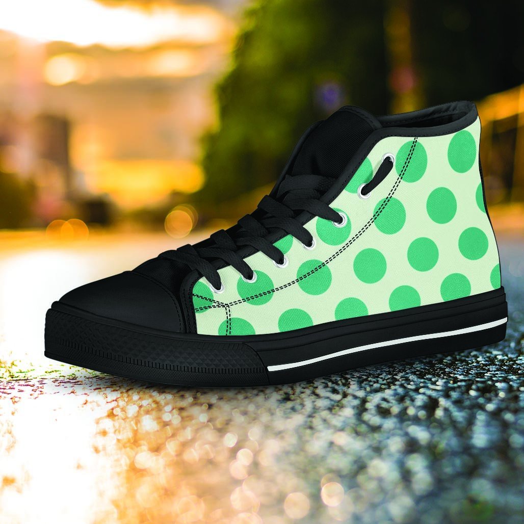 White And Green Polka Dot Women's High Top Shoes-grizzshop