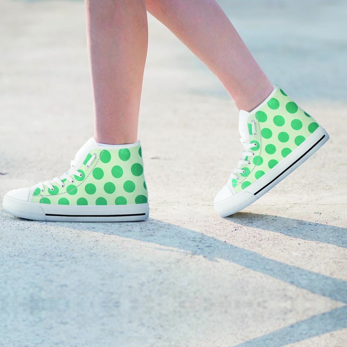 White And Green Polka Dot Women's High Top Shoes-grizzshop