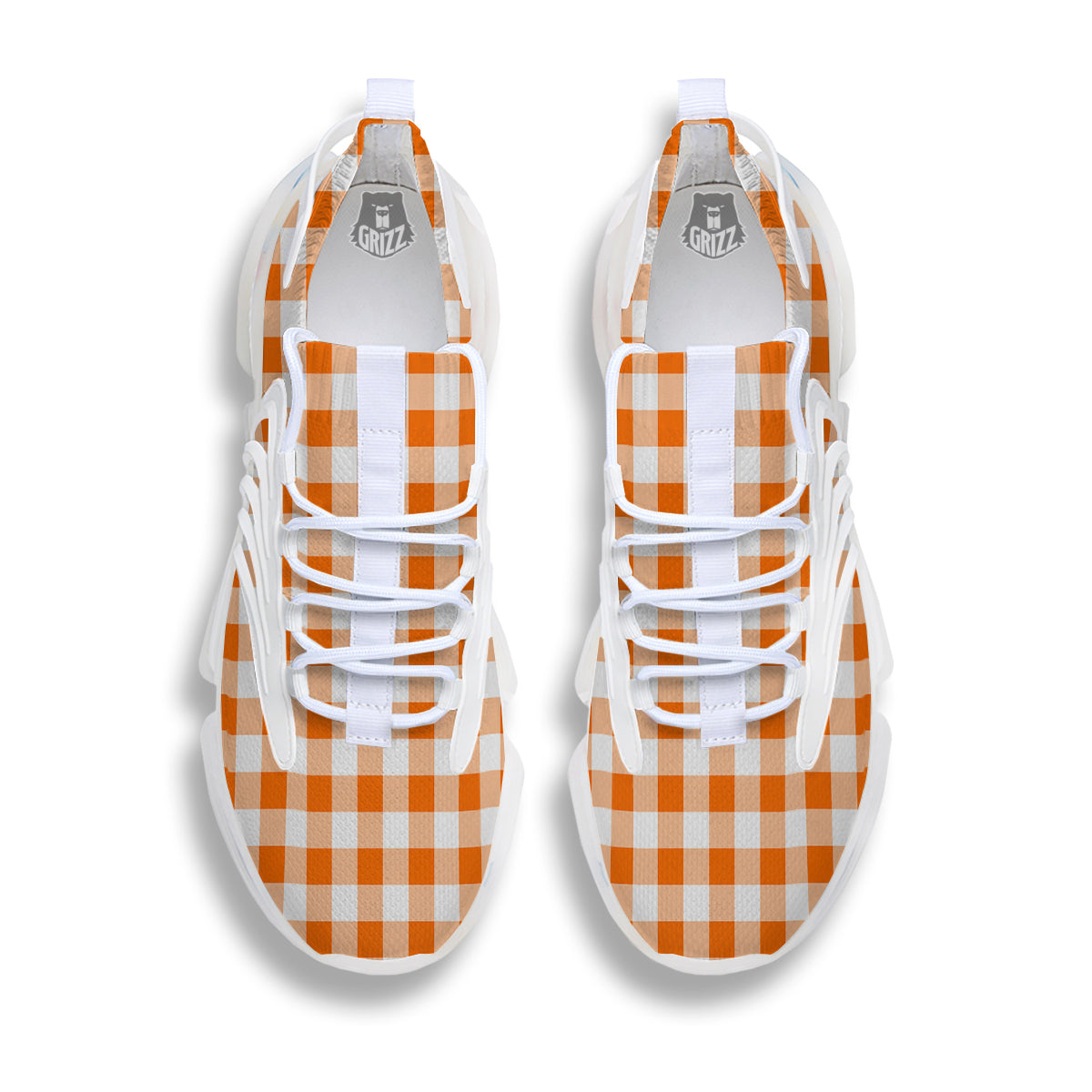 White And Orange Check Print Pattern White Gym Shoes-grizzshop