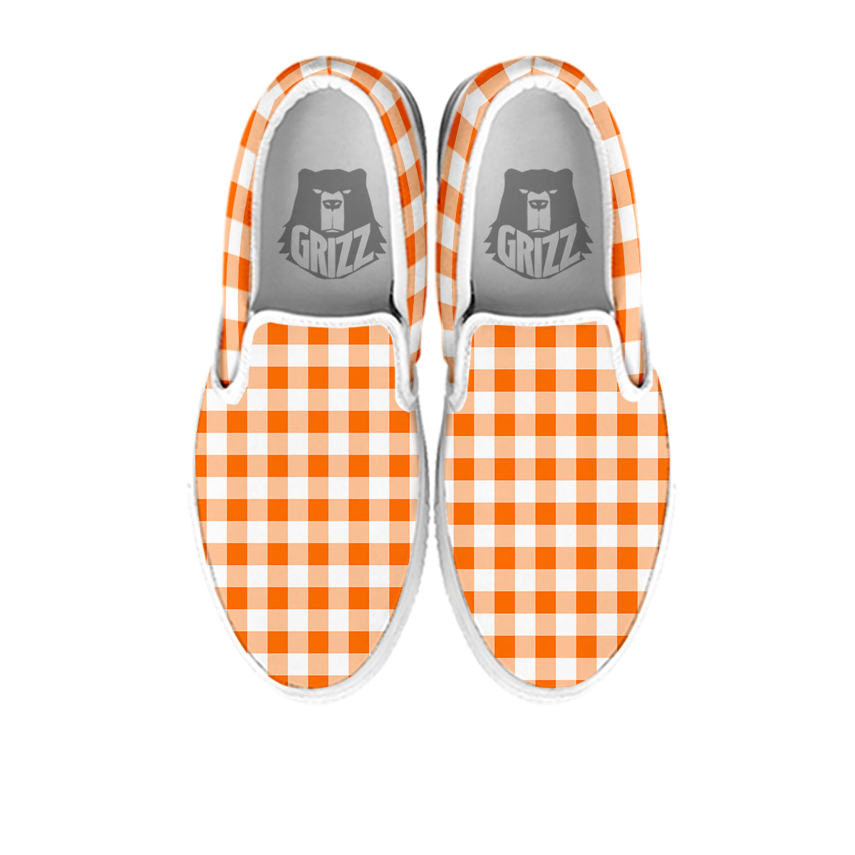 White And Orange Check Print Pattern White Slip On Shoes-grizzshop