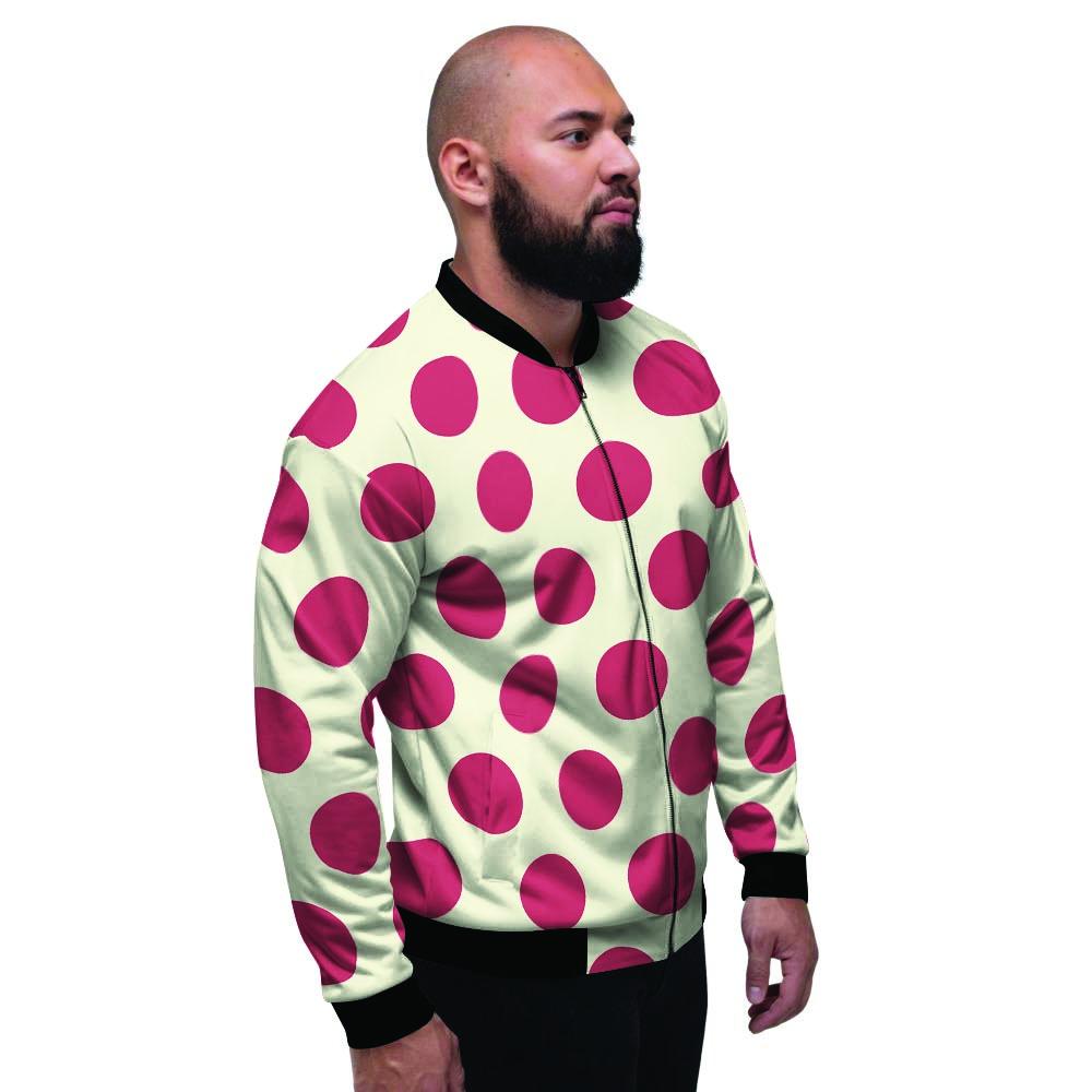 White And Red Polka Dot Men's Bomber Jacket-grizzshop