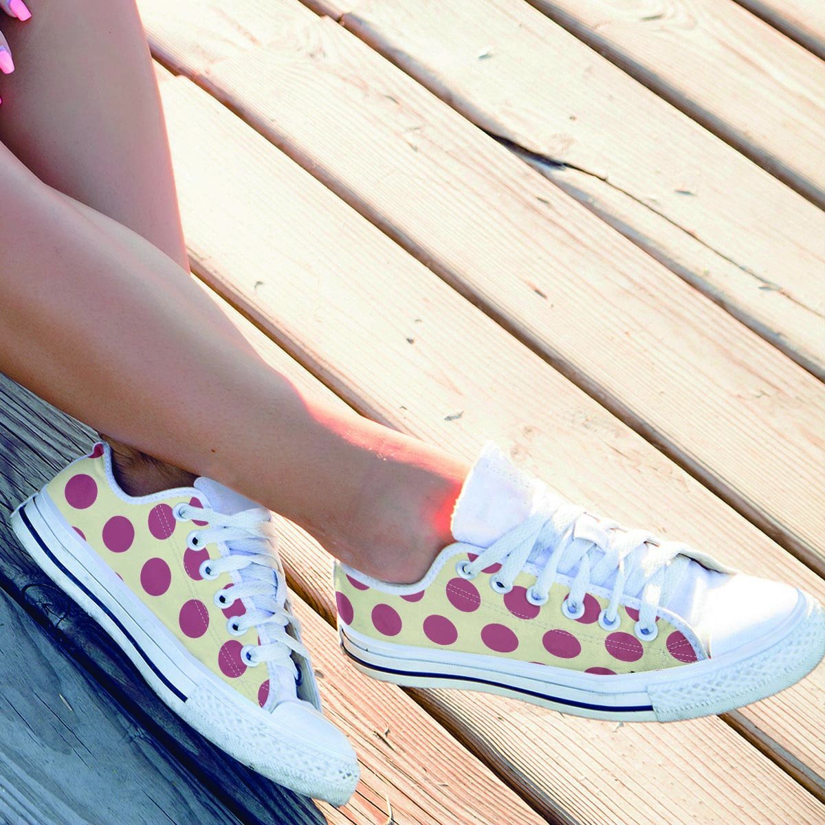 White And Red Polka Dot Men's Low Top Shoes-grizzshop