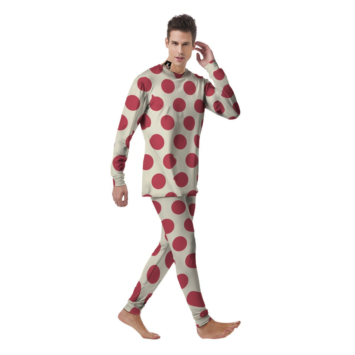 White And Red Polka Dot Men's Pajamas-grizzshop