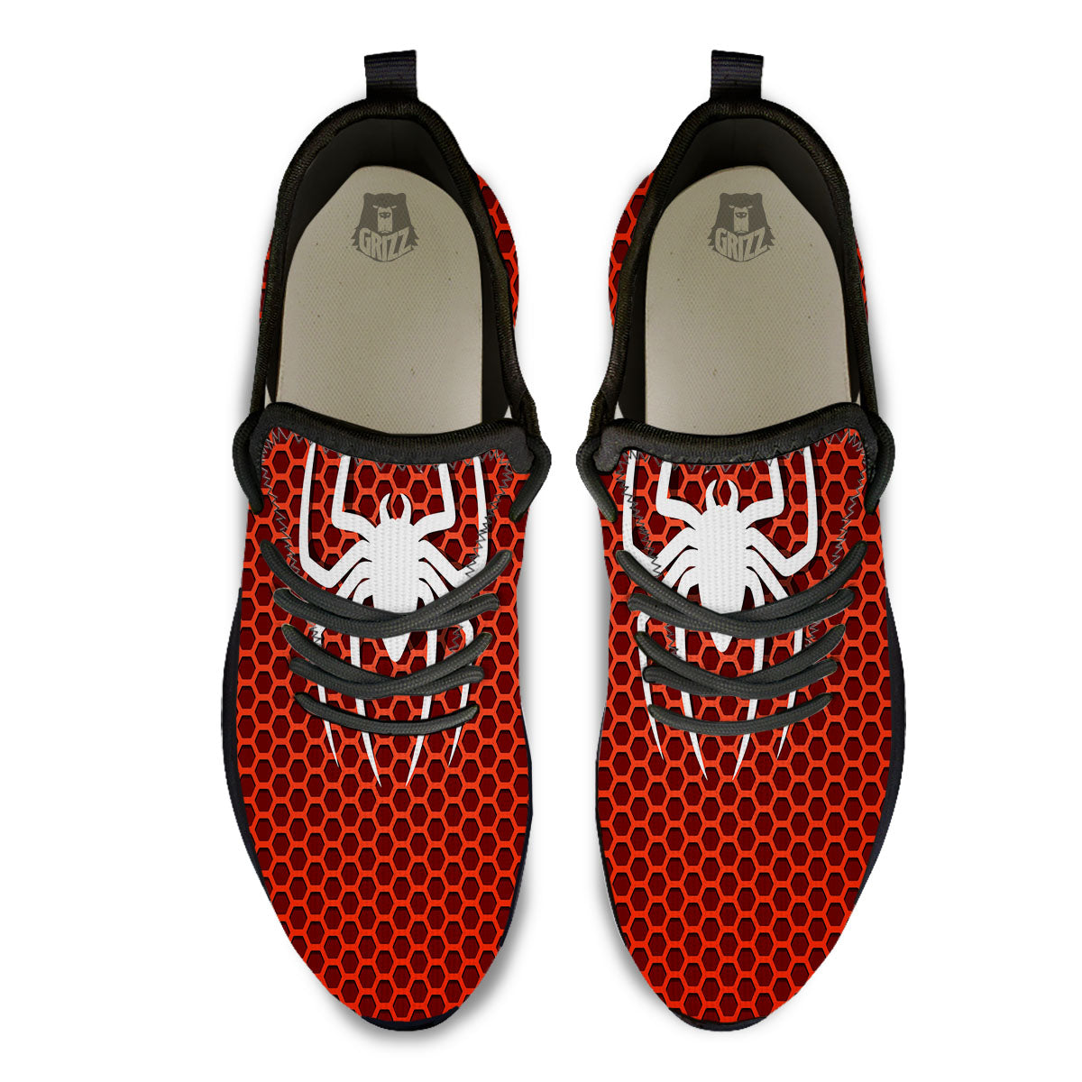 White And Red Spider Print Black Athletic Shoes-grizzshop