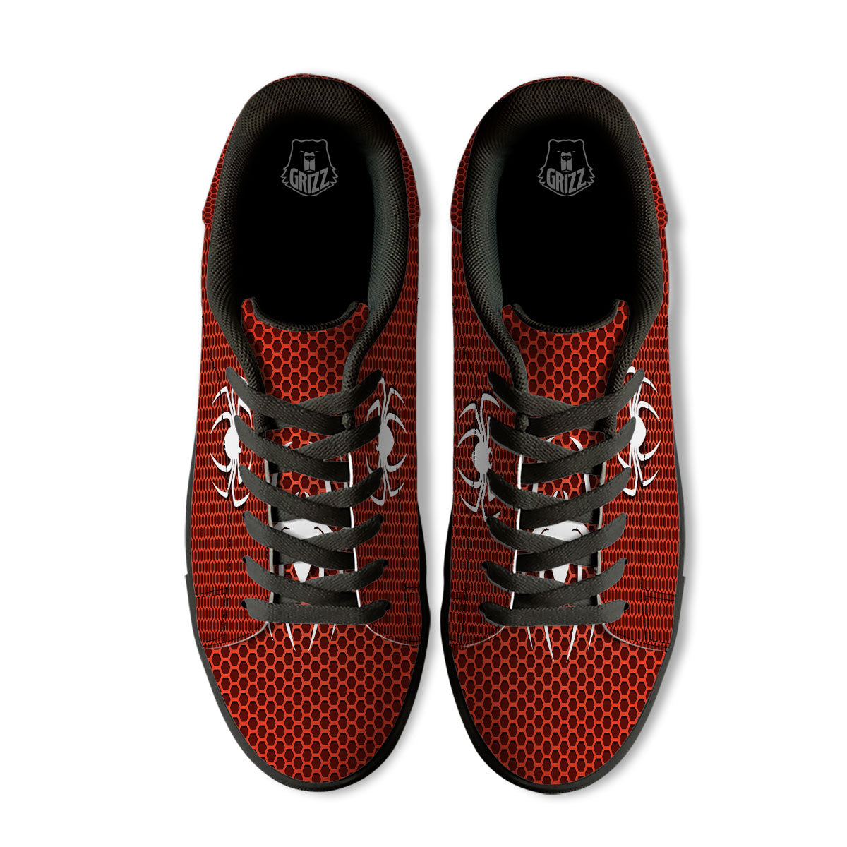 White And Red Spider Print Black Low Top Sneakers-grizzshop