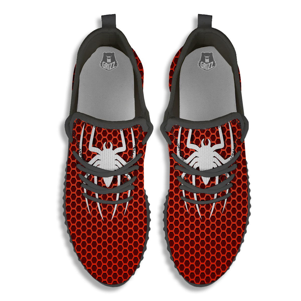 White And Red Spider Print Black Walking Shoes-grizzshop