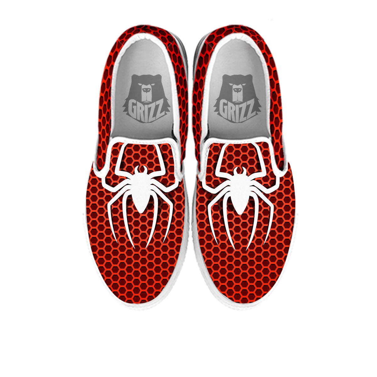 White And Red Spider Print White Slip On Shoes-grizzshop