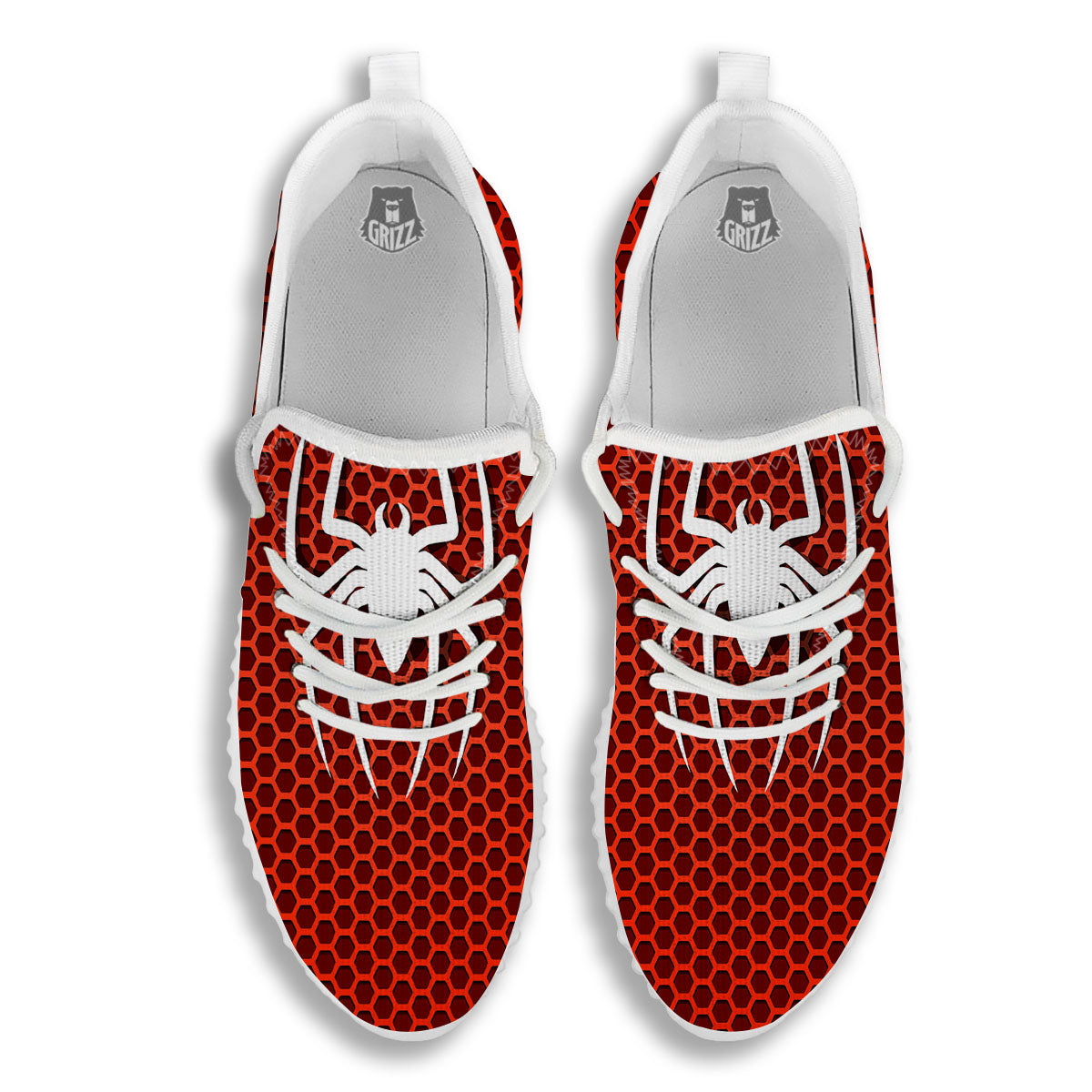 White And Red Spider Print White Walking Shoes-grizzshop