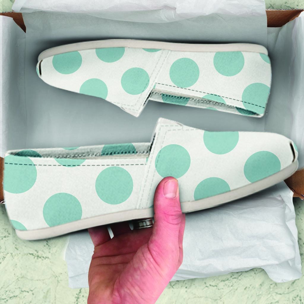 White And Turquoise Polka Dot Canvas Shoes-grizzshop